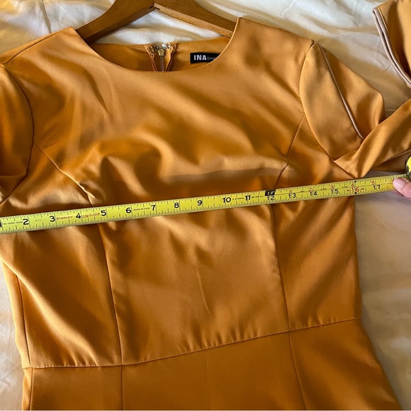 Mustard Yellow/Gold Mini Dress with Statement Bow Sleeves - Picture 7 of 8